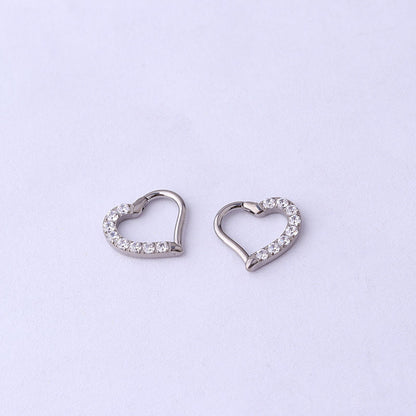 Implant Grade G23 ASTM F136 Titanium Heart Daith Clicker Earring | 16G CZ Hinged Hoop Piercing