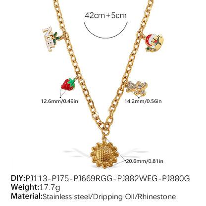 Halloween Christmas Gold Plated Stainless Steel Necklace - Heart Tree Tassel Pendant - Drip Oil Design - Minimalist Fashion Jewelry for Women