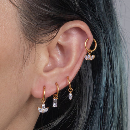 Titanium Zirconia Dangle Piercing Earrings – One-Piece Clasp Design for Earlobe & Cartilage