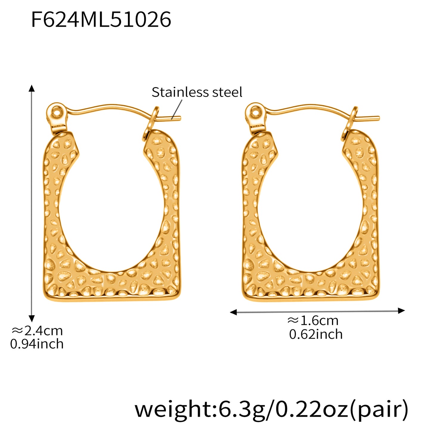 Stainless Steel Geometric Hammered Earrings | Irregular Textured Hoop Earrings | High-End Fashion Jewelry for Women