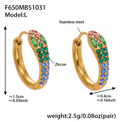 Colorful Zircon Snake Hoop Earrings | Stainless Steel Serpent Earrings Set – WANTI Jewelry