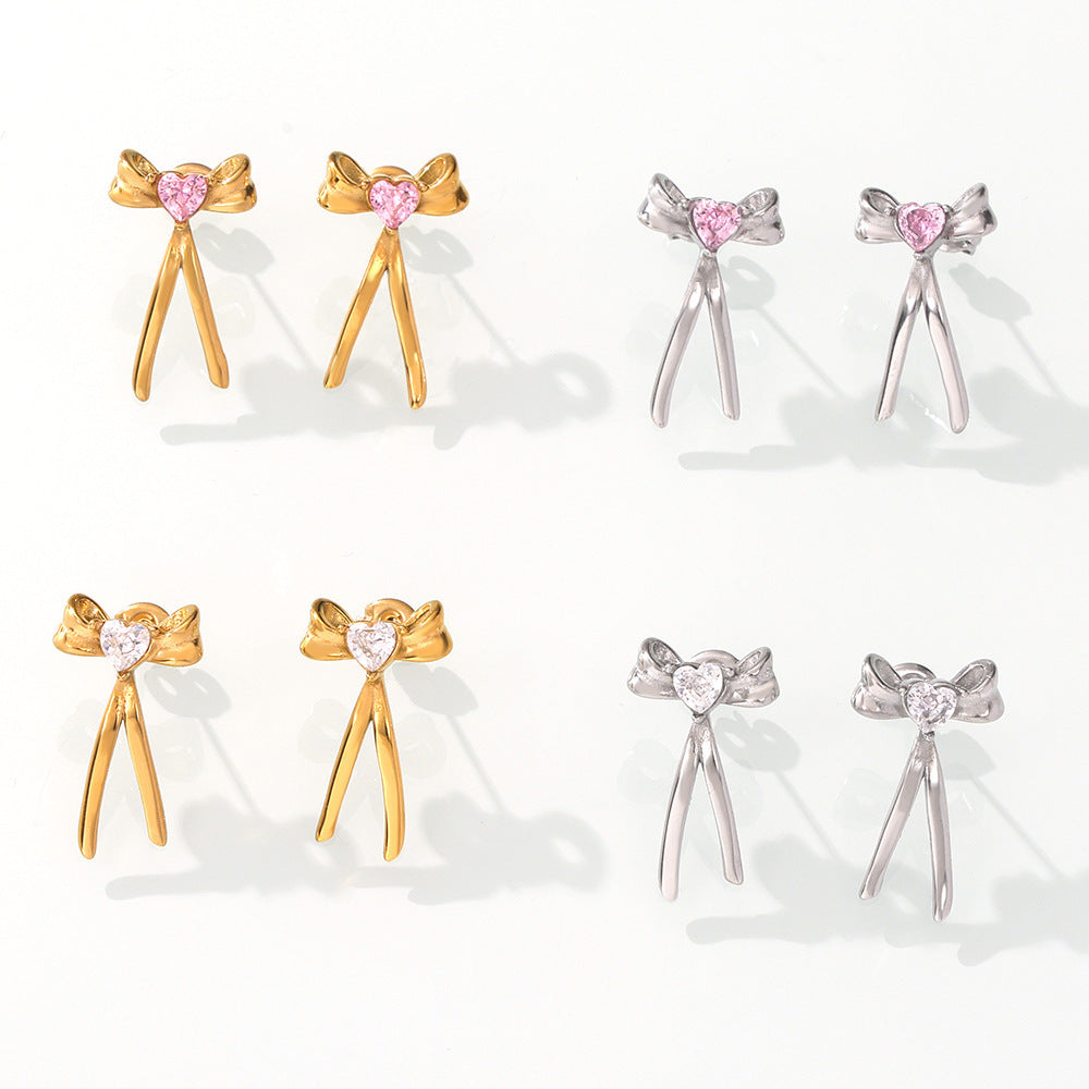 Bow-Knot Earrings with Zircon – Stainless Steel Fashion Jewelry | Cute Elegant Gift for Women | Hypoallergenic Daily Wear