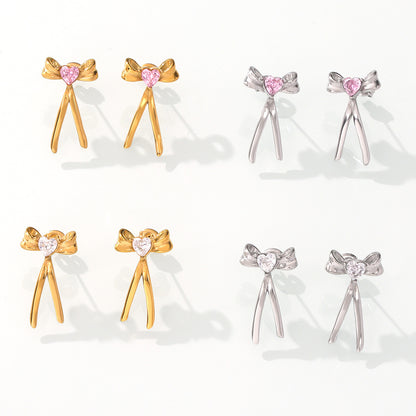 Bow-Knot Earrings with Zircon – Stainless Steel Fashion Jewelry | Cute Elegant Gift for Women | Hypoallergenic Daily Wear