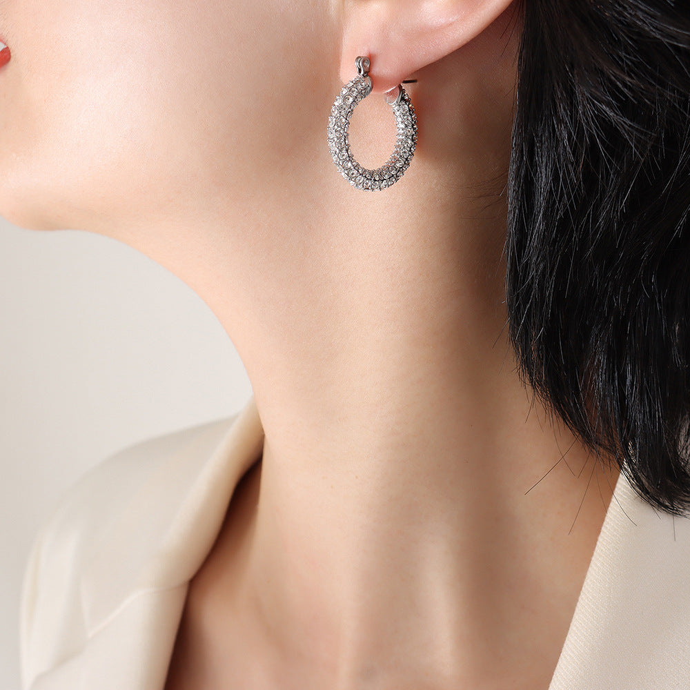 Stainless Steel Zircon Hoop Earrings Set | Modern Minimalist Sparkling Fashion Jewelry