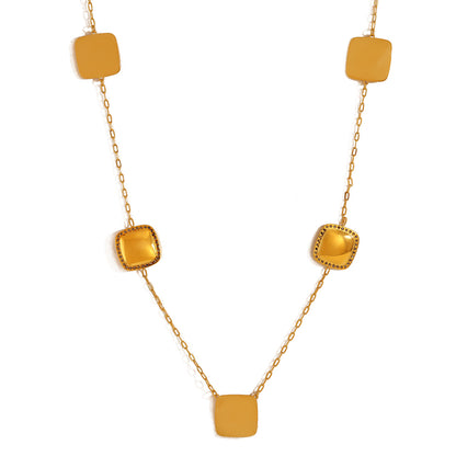 Square Crystal Inlay Long Necklace – 18K Gold-Plated Titanium Steel Jewelry