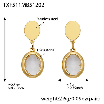 Candy Color Oval Glass Stone Necklace, Bracelet & Earrings Set – Stainless Steel | Fashion Jewelry | Colorful Minimalist Accessories