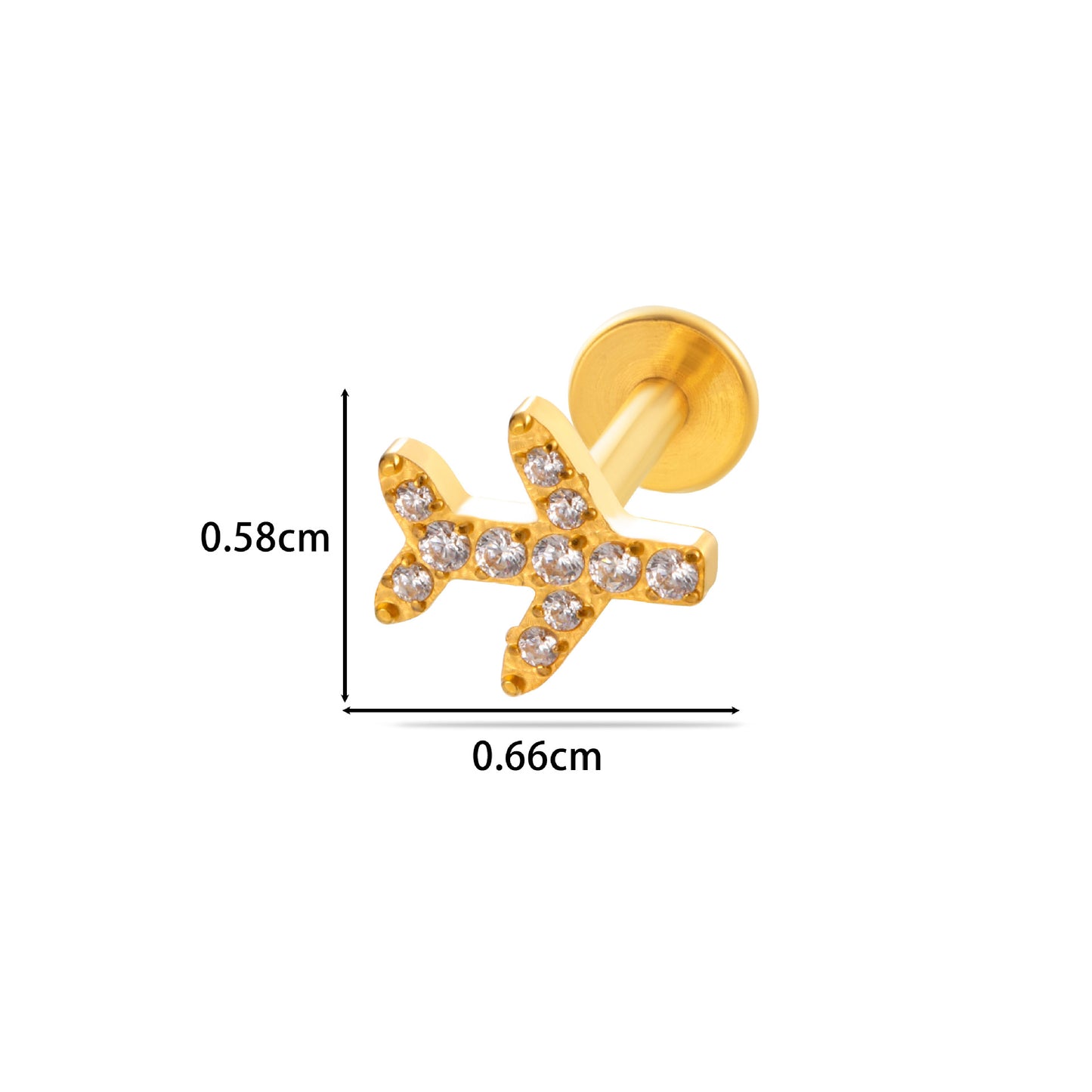 F136 Titanium Zircon Labret Studs | Internally Threaded Cartilage Piercing Jewelry in Gold & Silver