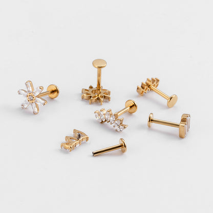 G23 Titanium Crown Butterfly Floral CZ Cartilage Studs | F136 Titanium Hypoallergenic Piercing Jewelry