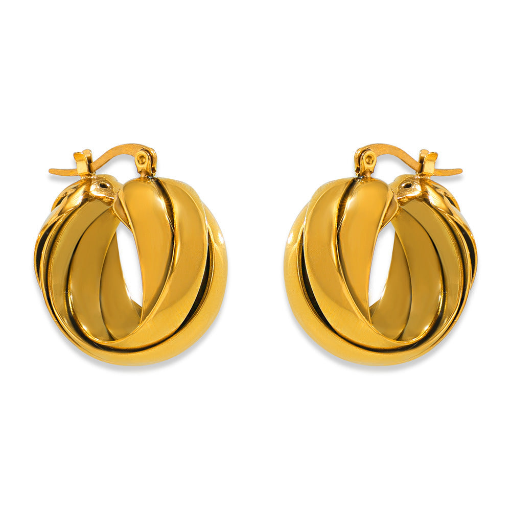 Twisted Rope Hoop Earrings – Vintage Gold Stainless Steel Chunky Ear for Women