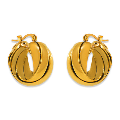 Twisted Rope Hoop Earrings – Vintage Gold Stainless Steel Chunky Ear for Women