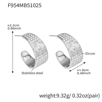 Stainless Steel Five-Petal Flower Zircon Earrings – Elegant Floral Drop Earrings, High-End Fashion Jewelry for Women