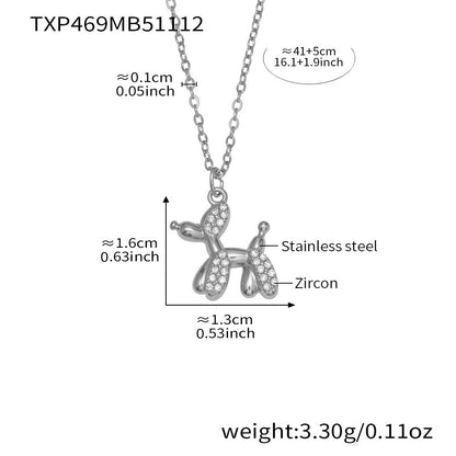 Cute Dog Zircon Jewelry Set – Stainless Steel Necklace Bracelet Earrings | Fashion Accessories Gift Set