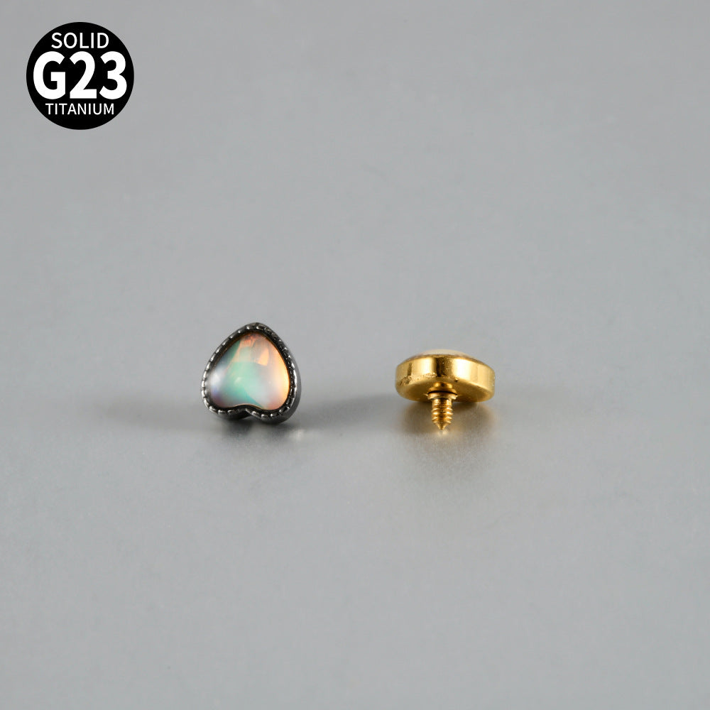 ASTM F136 Titanium Heart Mother of Pearl Dermal Top – Internally Threaded Micro Dermal Replacement for Collarbone & Surface Piercing