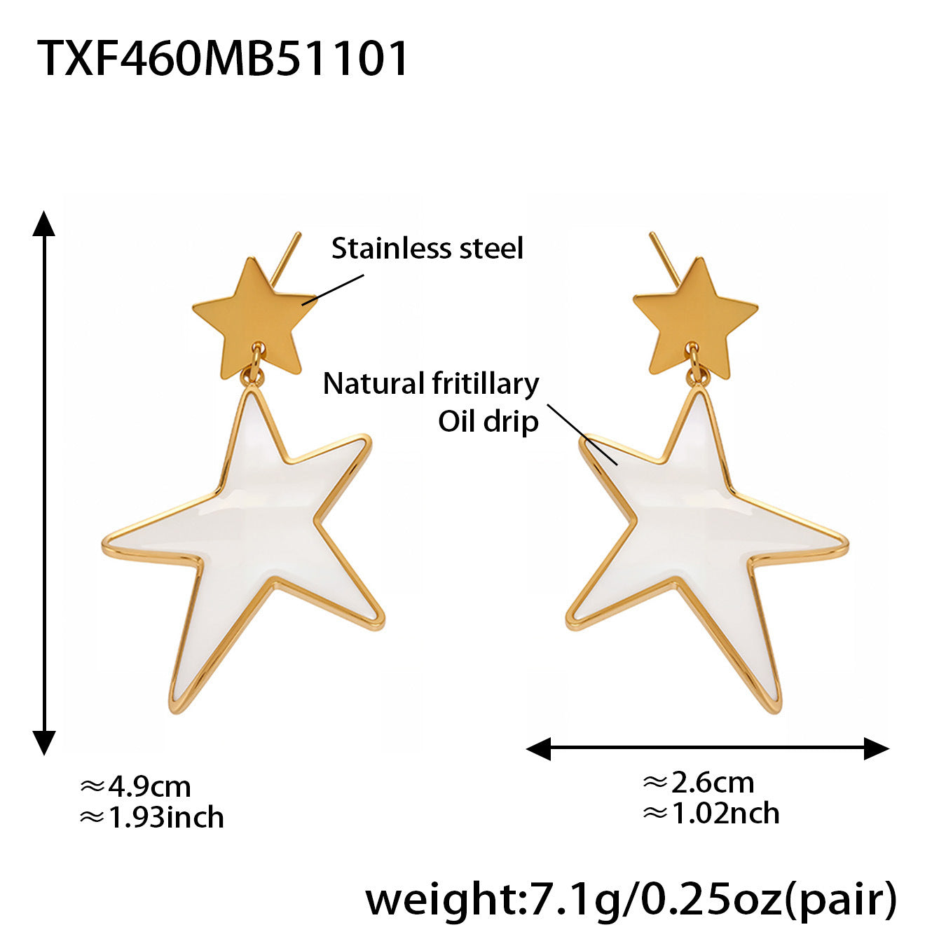 Trendy Stainless Steel Acrylic Star Earrings and Open Ring Set – Hip-Hop Style Statement Jewelry