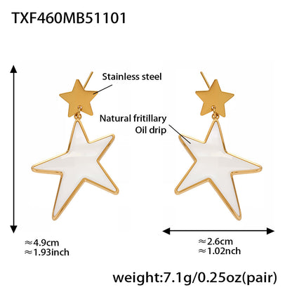 Trendy Stainless Steel Acrylic Star Earrings and Open Ring Set – Hip-Hop Style Statement Jewelry