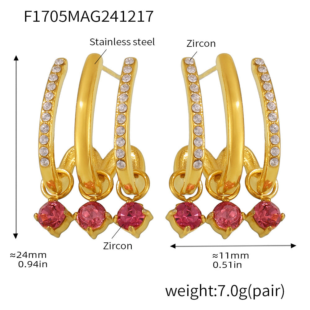 Tassel Zircon Earrings – Elegant Stainless Steel Dangle Earrings for Women