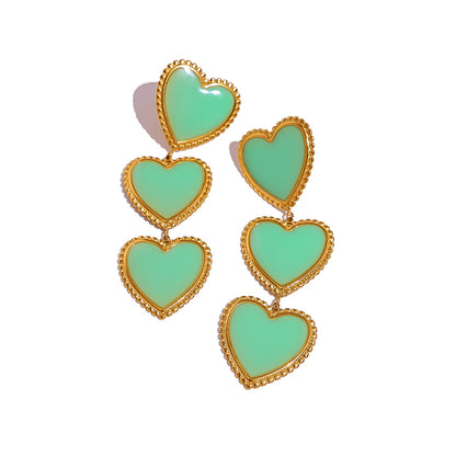 Retro Green Enamel Heart Tassel Drop Earrings – Long Stainless Steel Statement Earrings | WANTI Jewelry