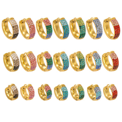 Stainless Steel Geometric Round Zircon Earrings – Multicolor Sparkle Hoop Earrings | WANTI Jewelry