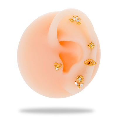 G23 Titanium Internally Threaded CZ Cartilage Stud – Minimalist Flower, Star or Heart Piercing Jewelry