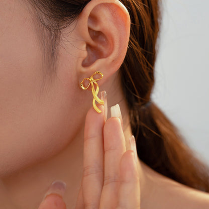 Stainless Steel Ribbon Bow Stud Earrings – Minimalist Chic Fashion Jewelry | WANTI