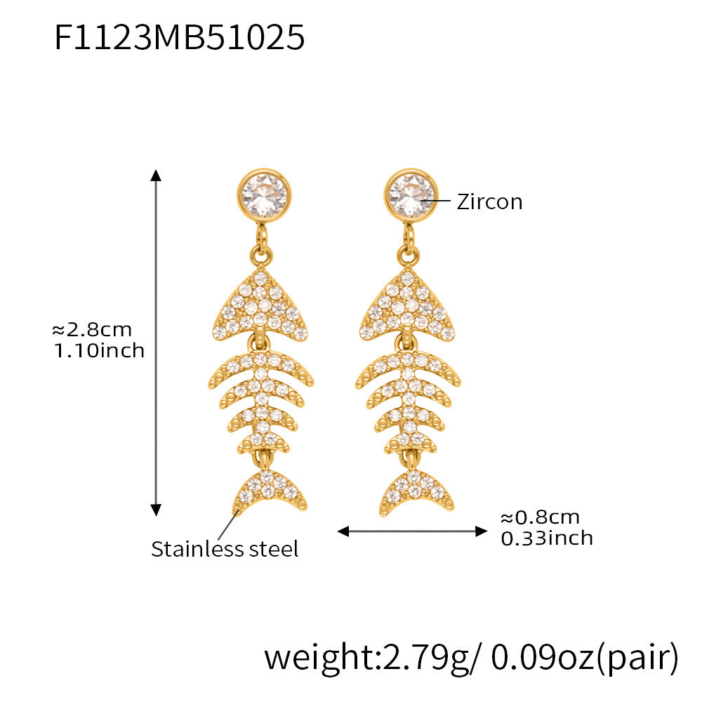 Stainless Steel Fishbone Drop Earrings & Ear Cuff Set – Modern Minimalist Statement Jewelry | WANTI