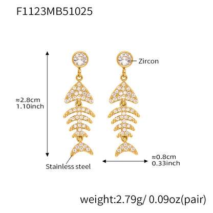 Stainless Steel Fishbone Drop Earrings & Ear Cuff Set – Modern Minimalist Statement Jewelry | WANTI