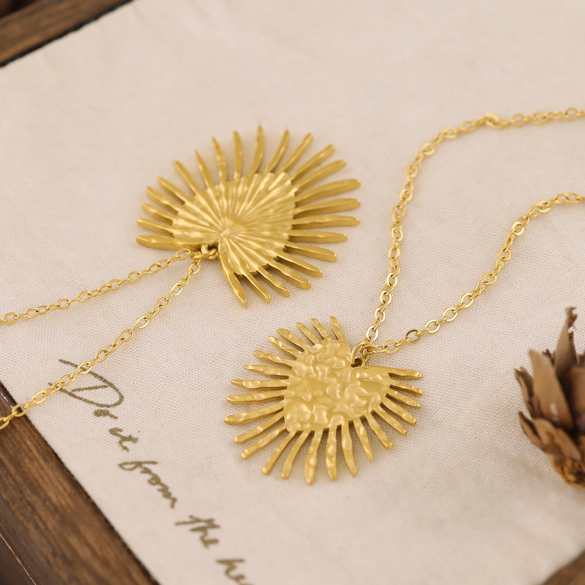 18K Gold Plated Stainless Steel Radiant Heart Textured Pendant Necklace – Fashion Jewelry Gift for Women