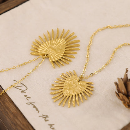 18K Gold Plated Stainless Steel Radiant Heart Textured Pendant Necklace – Fashion Jewelry Gift for Women