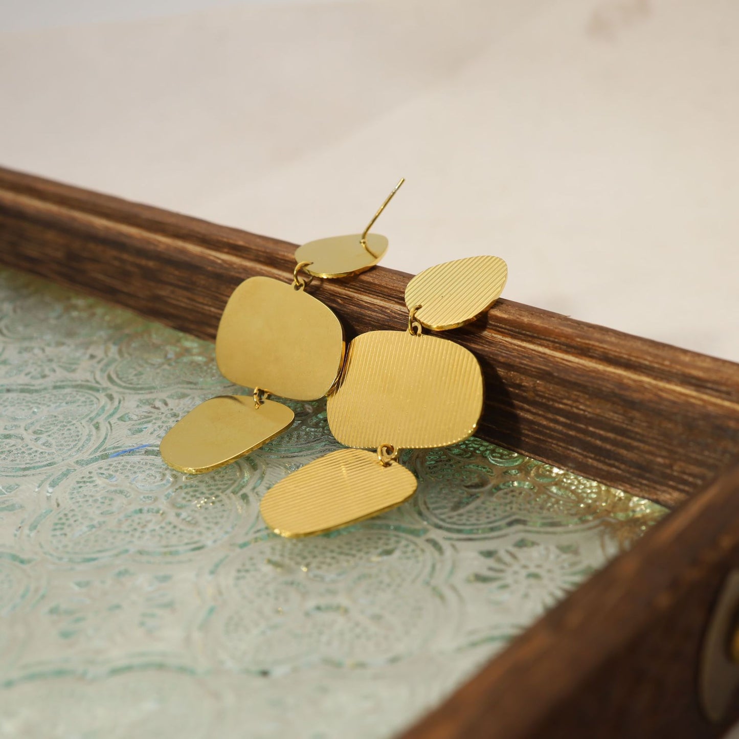 Irregular Geometric Textured Drop Earrings – Stainless Steel Modern Minimalist  Earrings