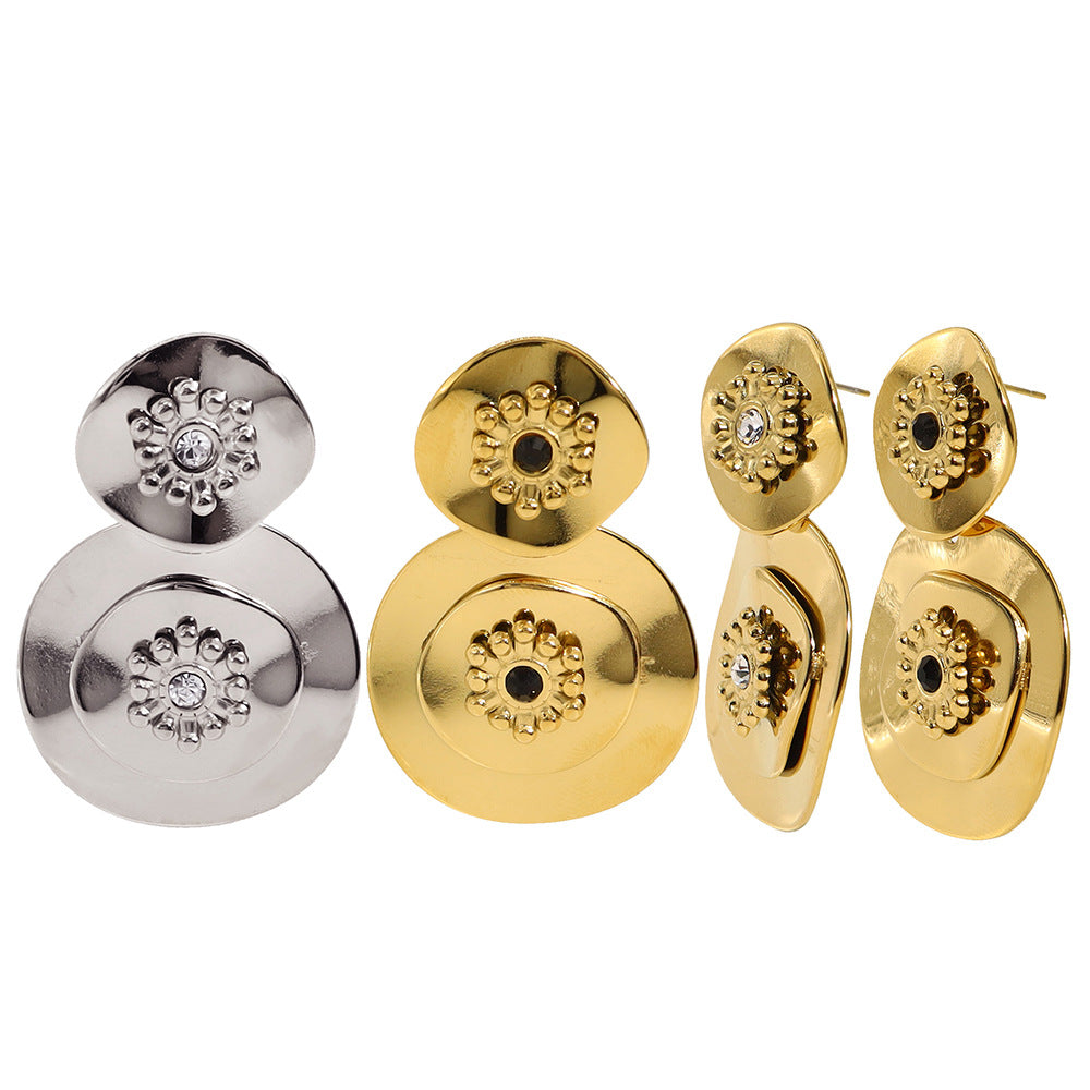 Vintage Floral Crystal Drop Earrings – Stainless Steel Elegant Retro Jewelry for Women