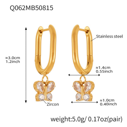 Butterfly Zircon Stackable Earrings Set – Stainless Steel Layered Hoop & Stud Combination | WANTI Jewelry