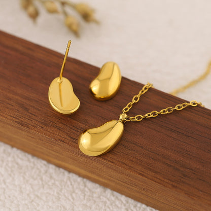18K Gold Plated Stainless Steel Teardrop Bead Pendant Necklace | Minimalist Luxury Jewelry