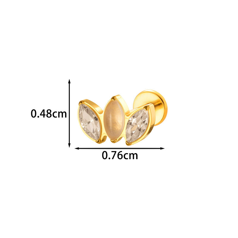 G23/F136 Titanium Marquise CZ Leaf Internal Thread Flat Back Piercing Jewelry – 7 Styles