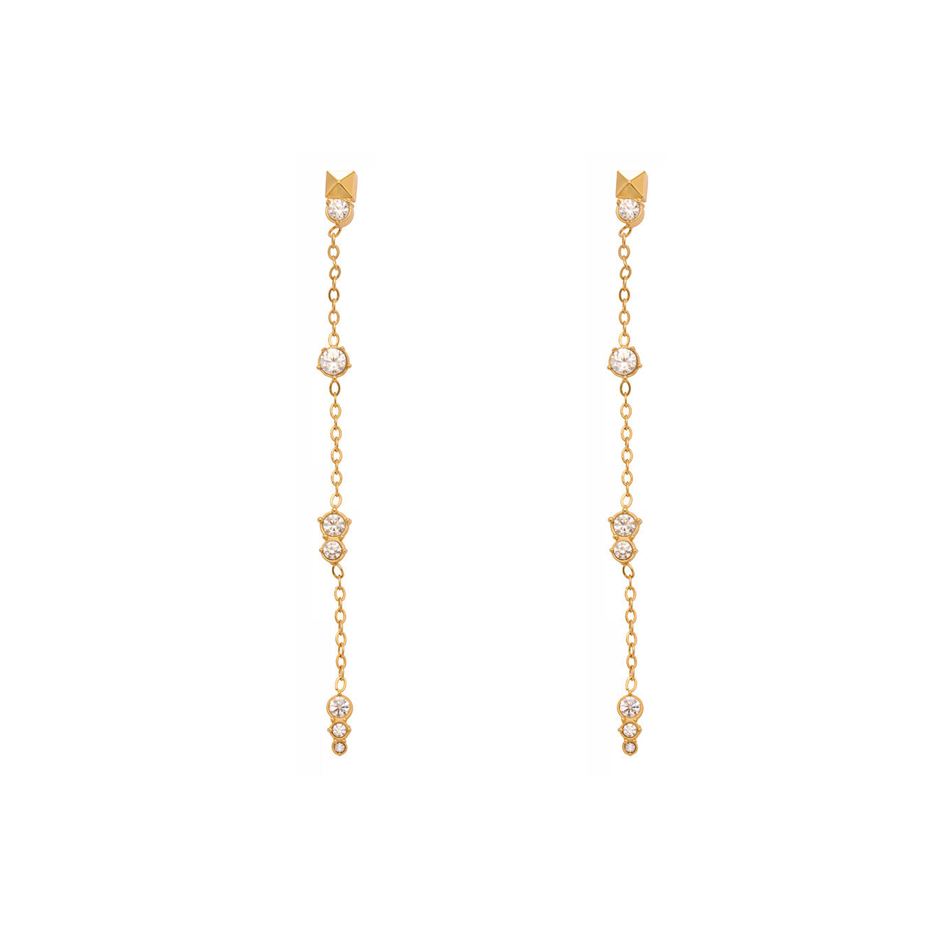 Stainless Steel Tassel Zircon Earrings – Elegant Geometric Dangle Chain Earrings | WANTI Jewelry