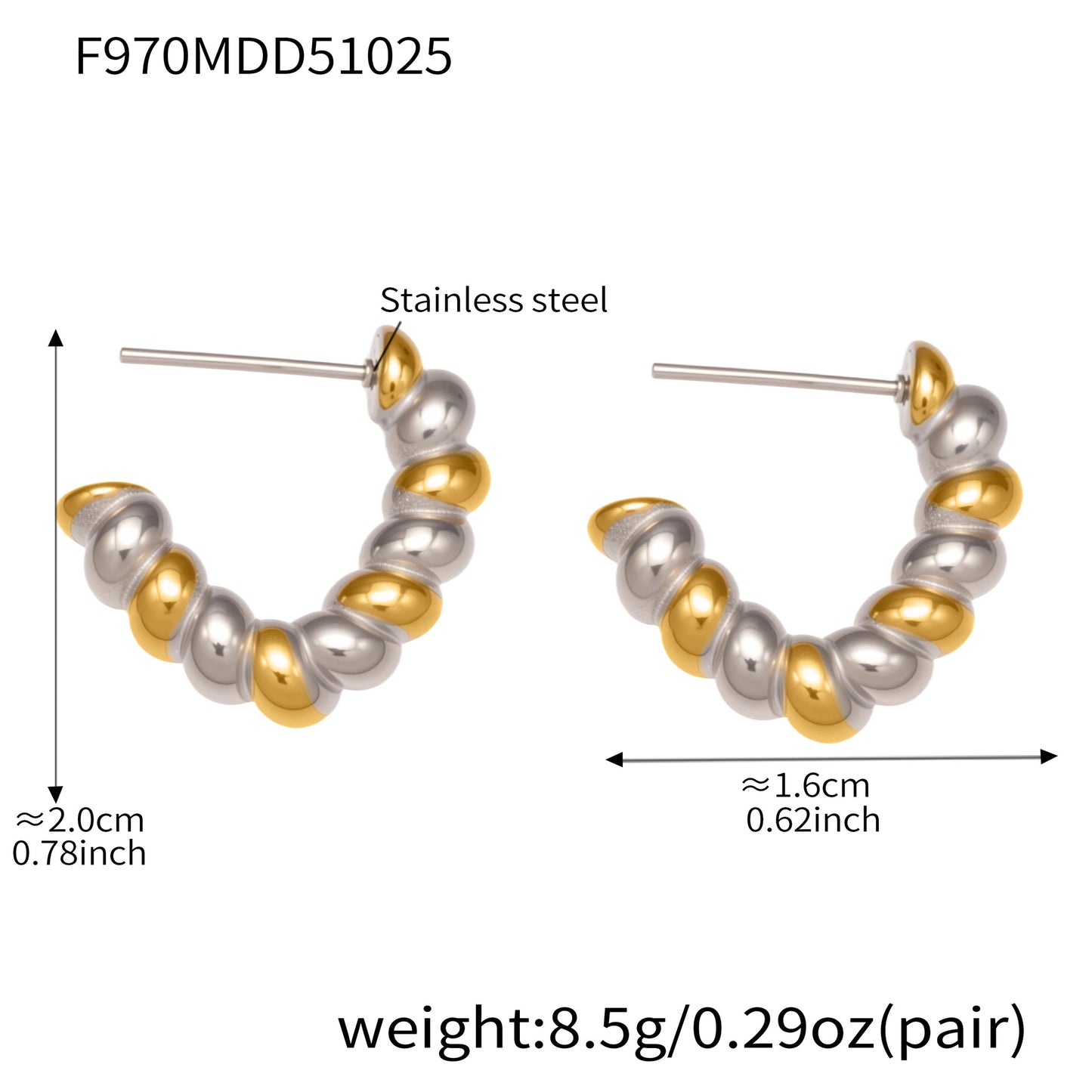 Twisted C-Shaped Hoop Earrings Stainless Steel Minimalist Chic Design – Gold & Two-Tone | WANTI Jewelry