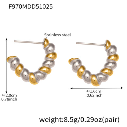Twisted C-Shaped Hoop Earrings Stainless Steel Minimalist Chic Design – Gold & Two-Tone | WANTI Jewelry