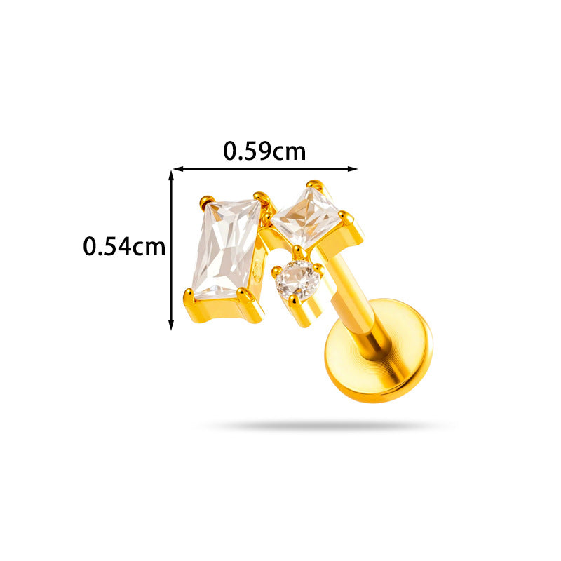 Titanium Labret Stud for Lip & Cartilage Piercing – CZ Flat Back Jewelry (Implant Grade ASTM F136)