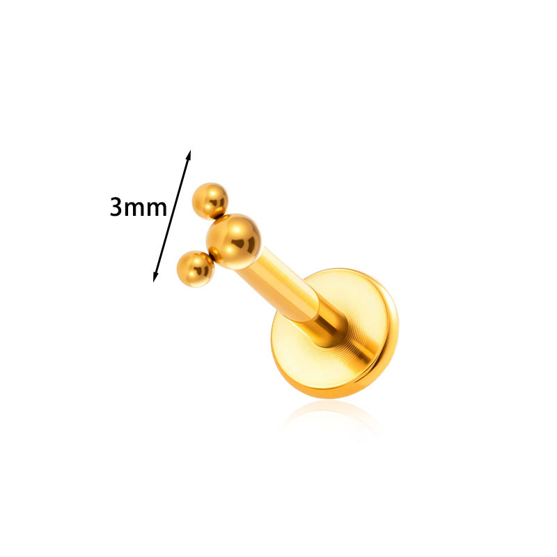 ASTM F136 Titanium Triple Bead Threadless Labret Stud – Push Pin Flat Back Cartilage & Lip Piercing