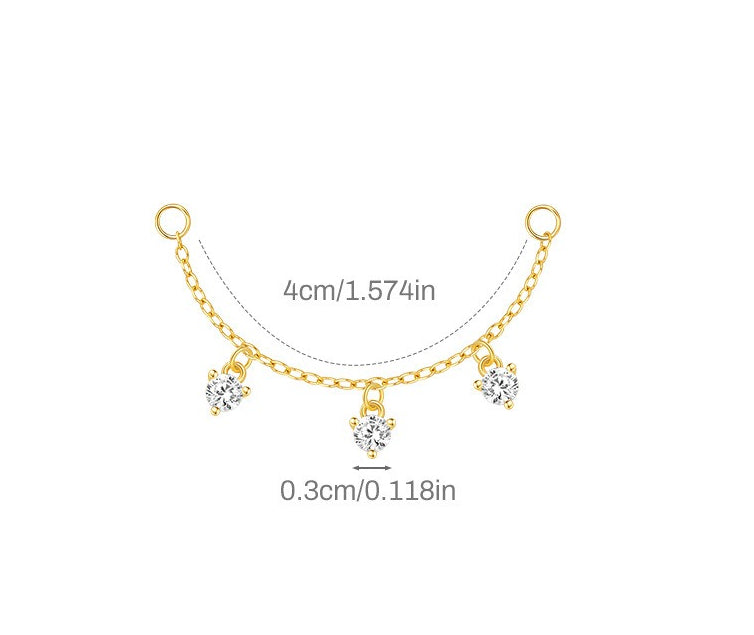 ASTM F136 Long chain rhinestones cartilage tassel dangle piercing earrings accessories