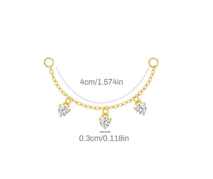 ASTM F136 Long chain rhinestones cartilage tassel dangle piercing earrings accessories