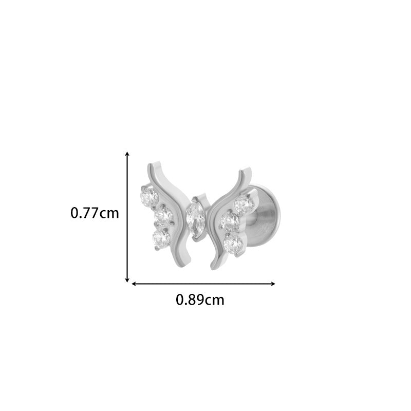 G23 Titanium Zircon-Set Butterfly, Heart, Pyramid, Star Internal Thread Lip & Cartilage Piercing Earrings