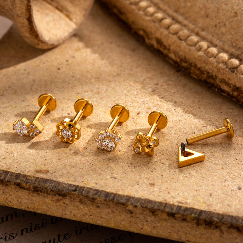 G23 Titanium Internally Threaded Labret Studs with Zircon – Cartilage & Lip Piercing Jewelry
