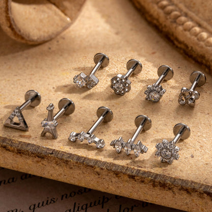 G23 Titanium Internally Threaded Labret Studs with Zircon – Cartilage & Lip Piercing Jewelry