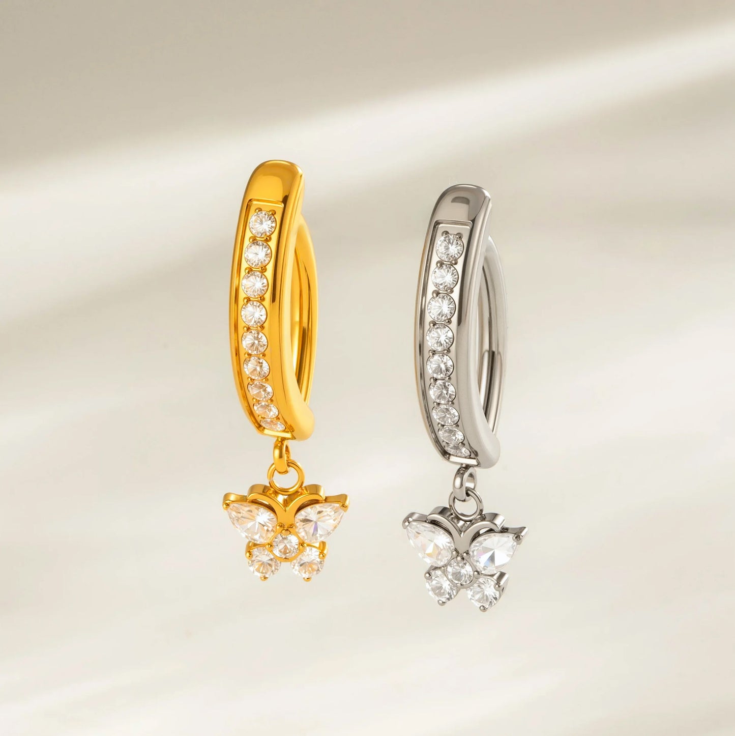 G23/F136 Titanium Butterfly Dangle Navel Ring Belly Button Piercing with Zircon – Fashion Body Jewelry in Gold & Silver