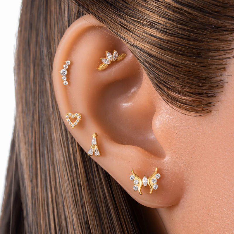 G23 Titanium Zircon-Set Butterfly, Heart, Pyramid, Star Internal Thread Lip & Cartilage Piercing Earrings