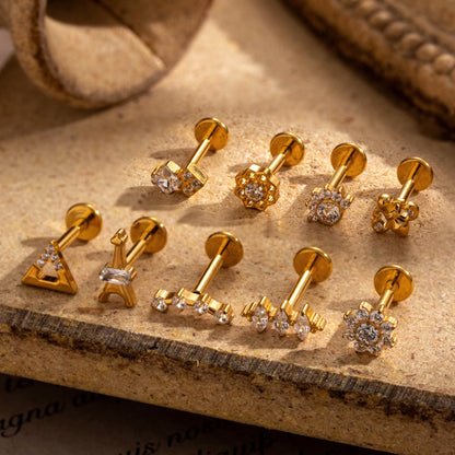 G23 Titanium Internally Threaded Labret Studs with Zircon – Cartilage & Lip Piercing Jewelry