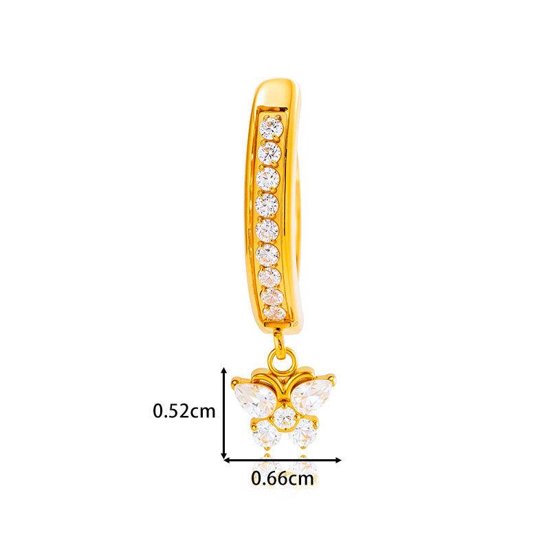 G23/F136 Titanium Butterfly Dangle Navel Ring Belly Button Piercing with Zircon – Fashion Body Jewelry in Gold & Silver