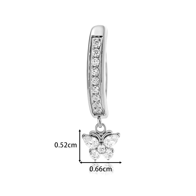 G23/F136 Titanium Butterfly Dangle Navel Ring Belly Button Piercing with Zircon – Fashion Body Jewelry in Gold & Silver