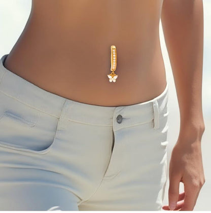 G23/F136 Titanium Butterfly Dangle Navel Ring Belly Button Piercing with Zircon – Fashion Body Jewelry in Gold & Silver