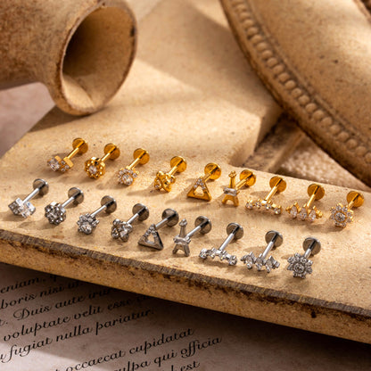 G23 Titanium Internally Threaded Labret Studs with Zircon – Cartilage & Lip Piercing Jewelry